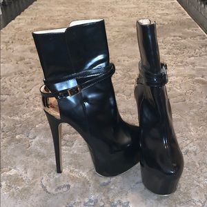 Black high heel platform booties